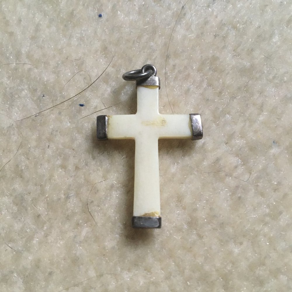 Silver and White Cross Pendant